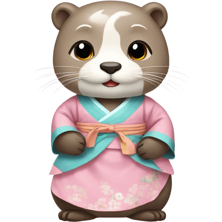 An otter dressed in pastel-colored traditional Korean hanbok emoji