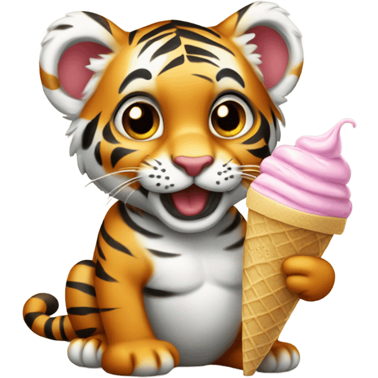 Cutie baby tiger eating ice cream  emoji