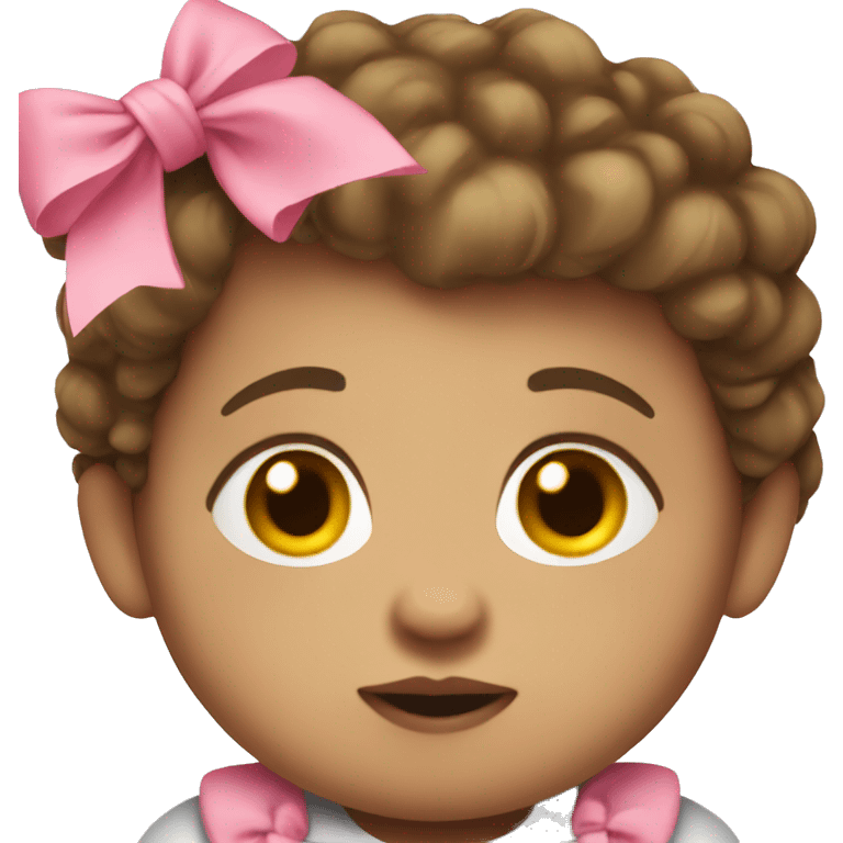 chunky baby with thing short brown hair and pink bow emoji