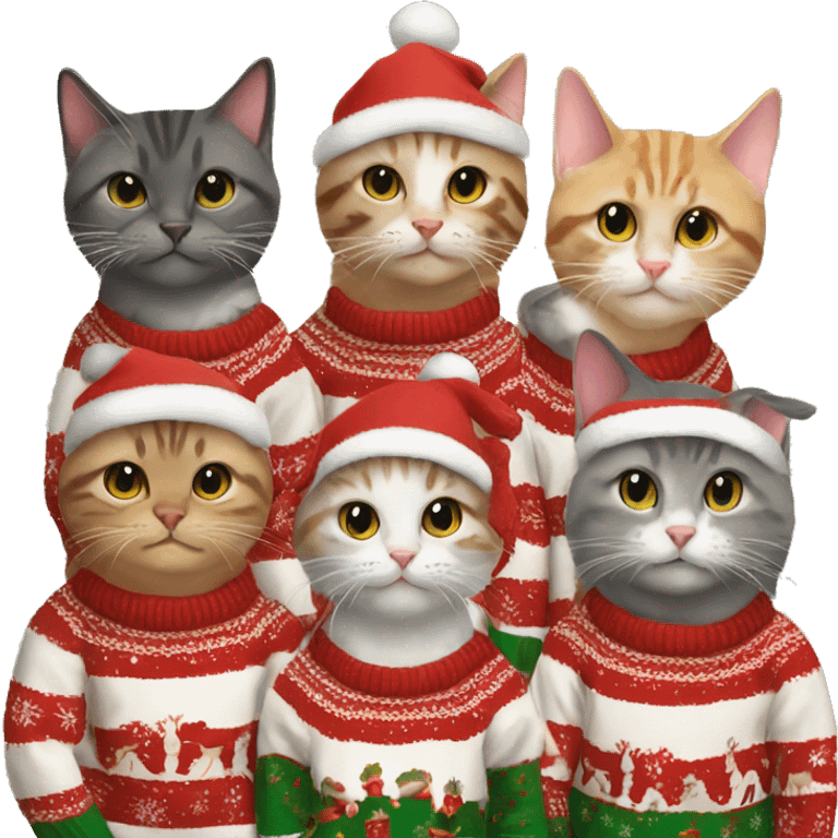 5 cats in christmas sweaters emoji