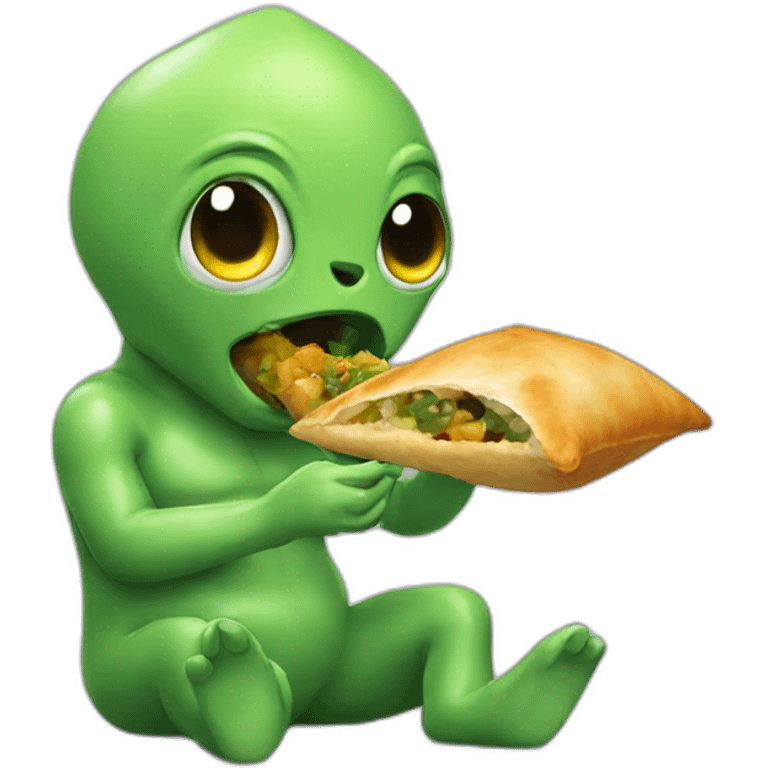 Alien eating samosa emoji