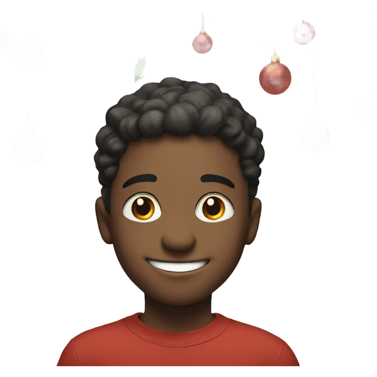 smiling boy by bare tree saying merry Christmas  emoji