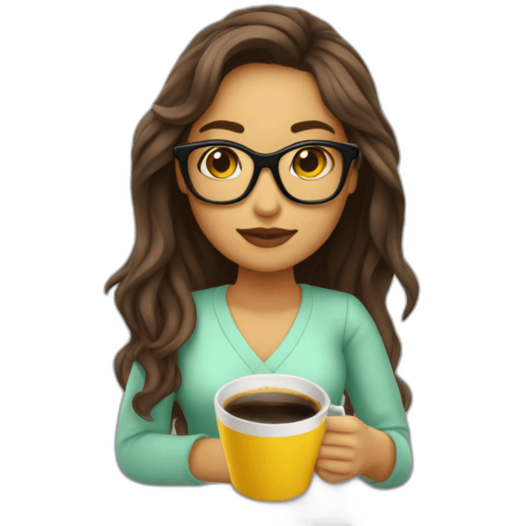 Chica linda tomando café con gafas emoji