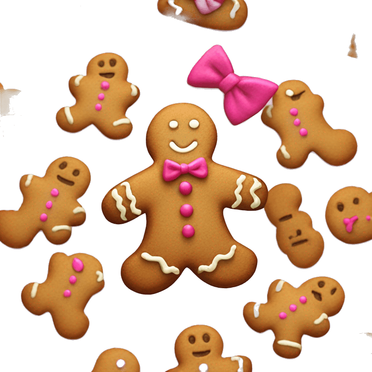 Single isolated Realistic gingerbread man cookie with pink frosting details and bowtie emoji