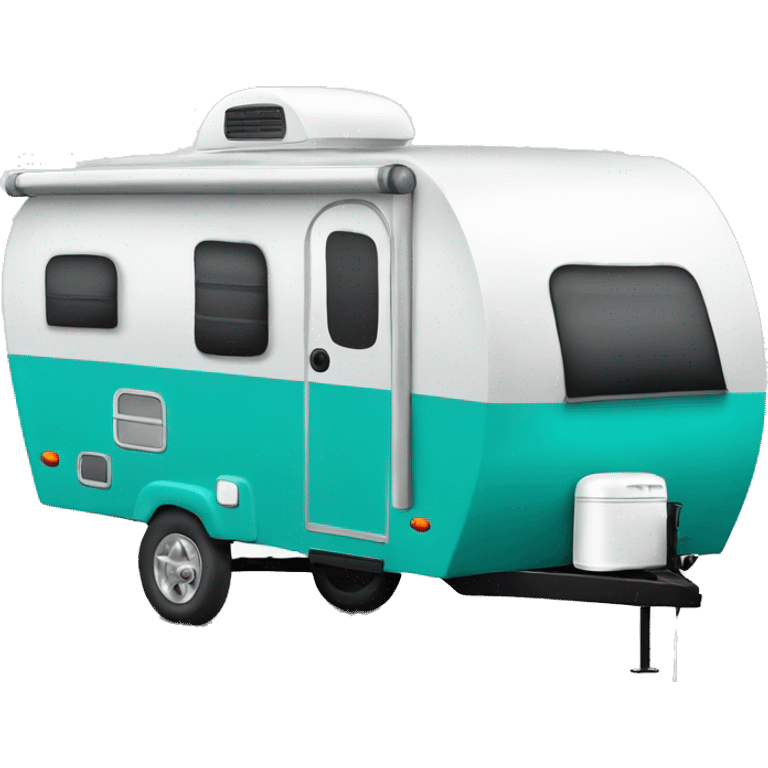 Realistic portable turquoise travel trailer isolated.  emoji