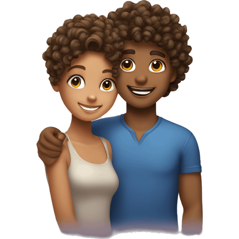 happy girl with curly hair and boy indoors emoji