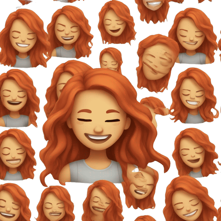 a girl with closed eyes and long red hair laughs  emoji