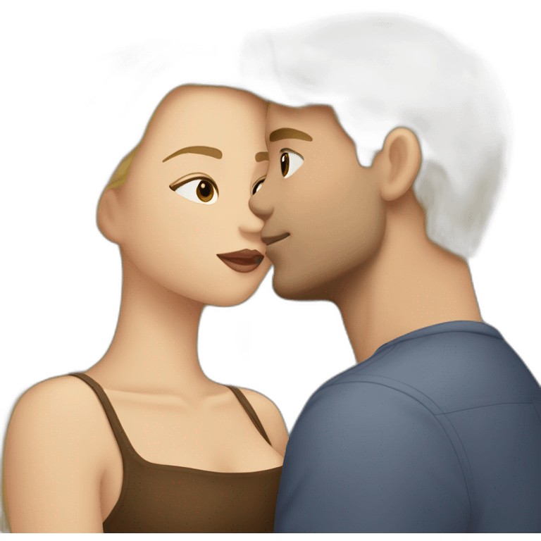 Blond guy kissing brunette emoji