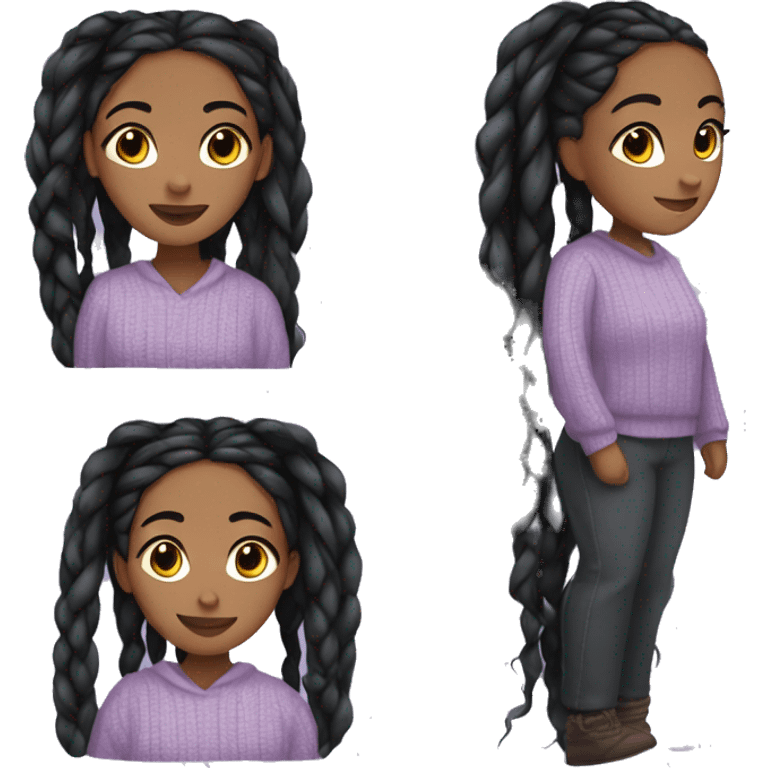 pretty black girl with long black braids with a light purple sweater cozy emoji