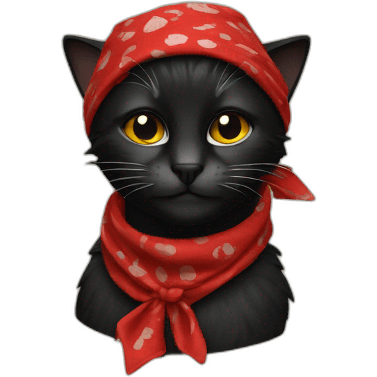 Un chat noir avec un bandana rouge emoji