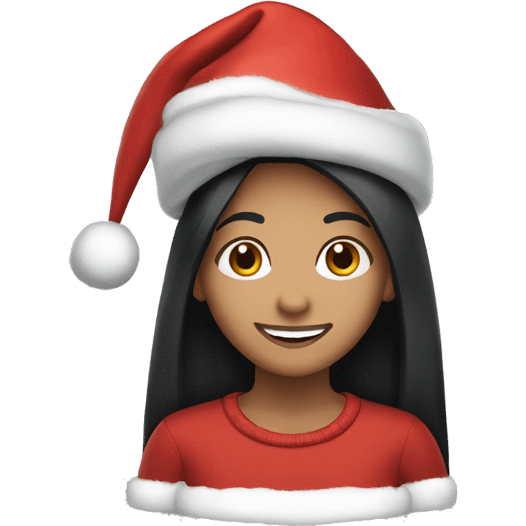 smiling girl with long straight black hair wearing a Christmas hat  emoji