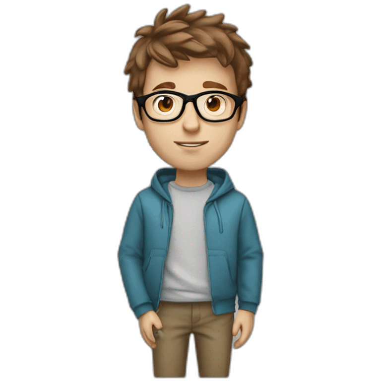 Profile white male heart face messy brown short tapered hair with clear plastic glasses and hoodie emoji