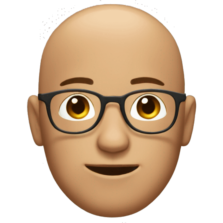 A guy with a brown circular face and has glasses and has a circular head shape and has no hair and also no ears. emoji