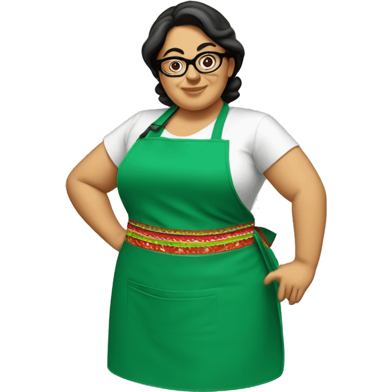 mexican chubby lady green apron  with glasses cooking tacos emoji