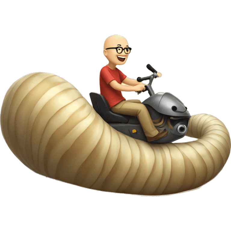 Bald Nerd riding large dune sand worm emoji