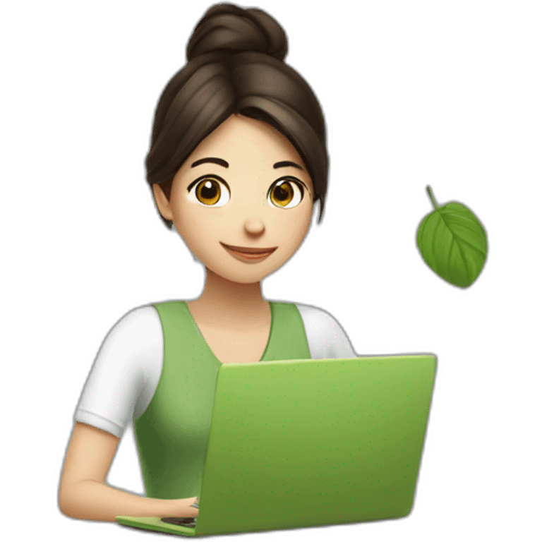 brunette-girl-with-matcha-and-laptop emoji