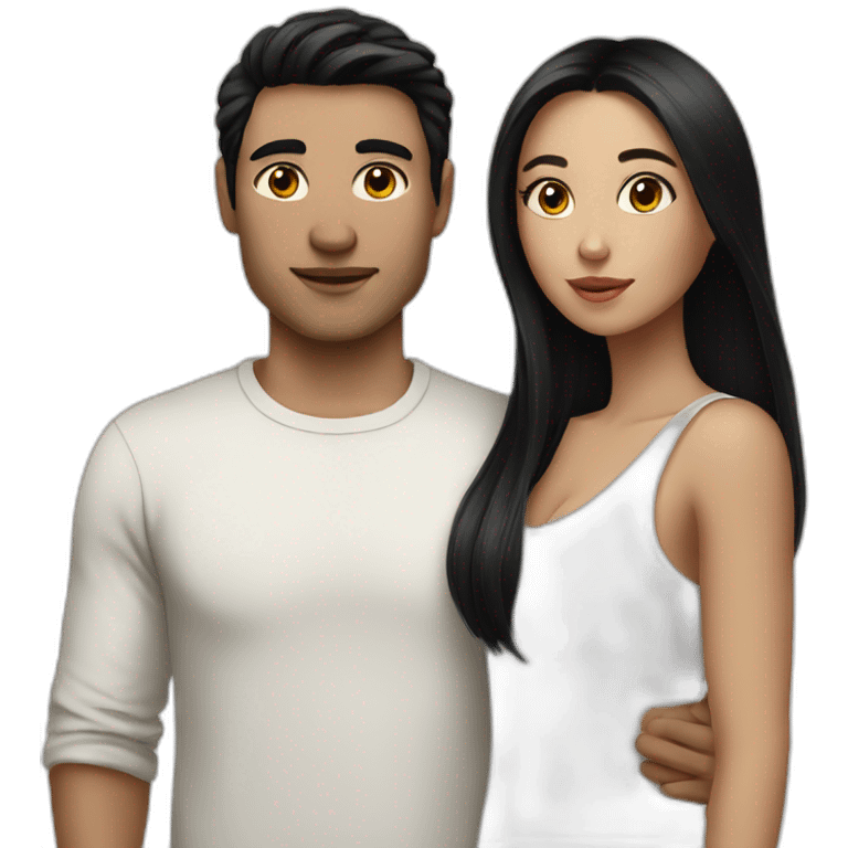 White skin Couple together having black hair emoji