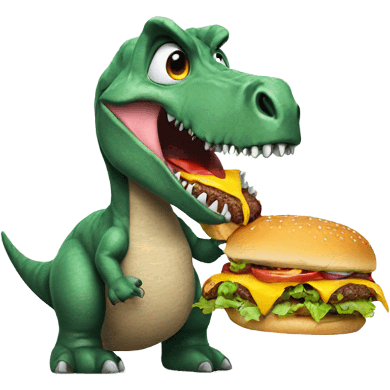 dinosaur eating cheeseburger emoji