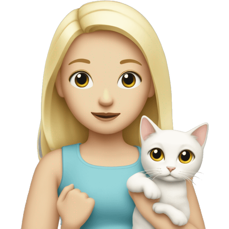 Blonde girl holding white cat emoji