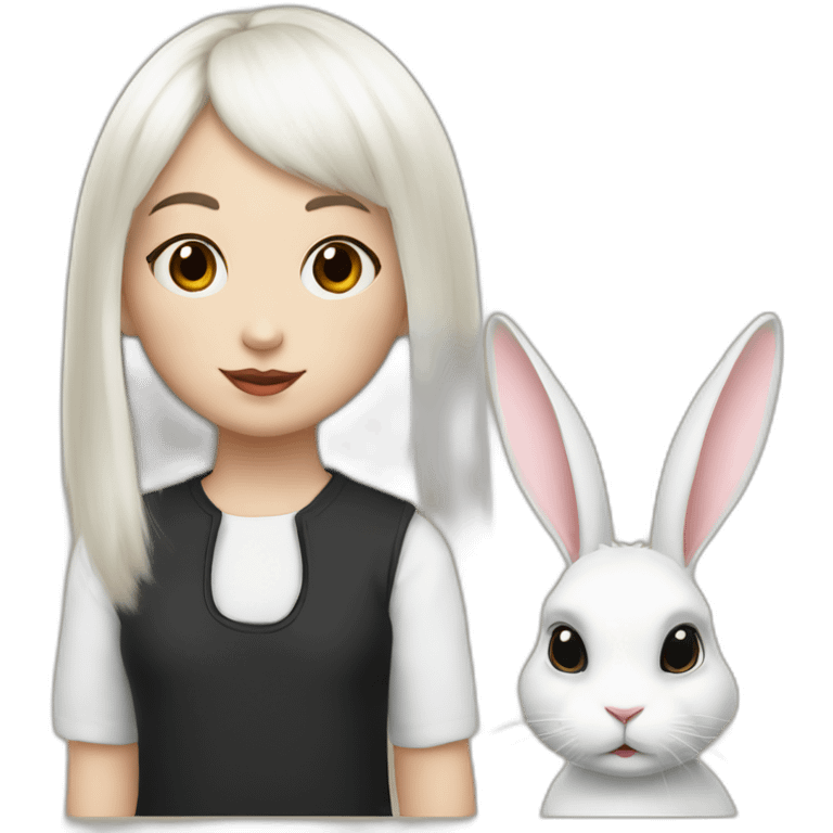 white rabbit with a little girl with black bangs emoji