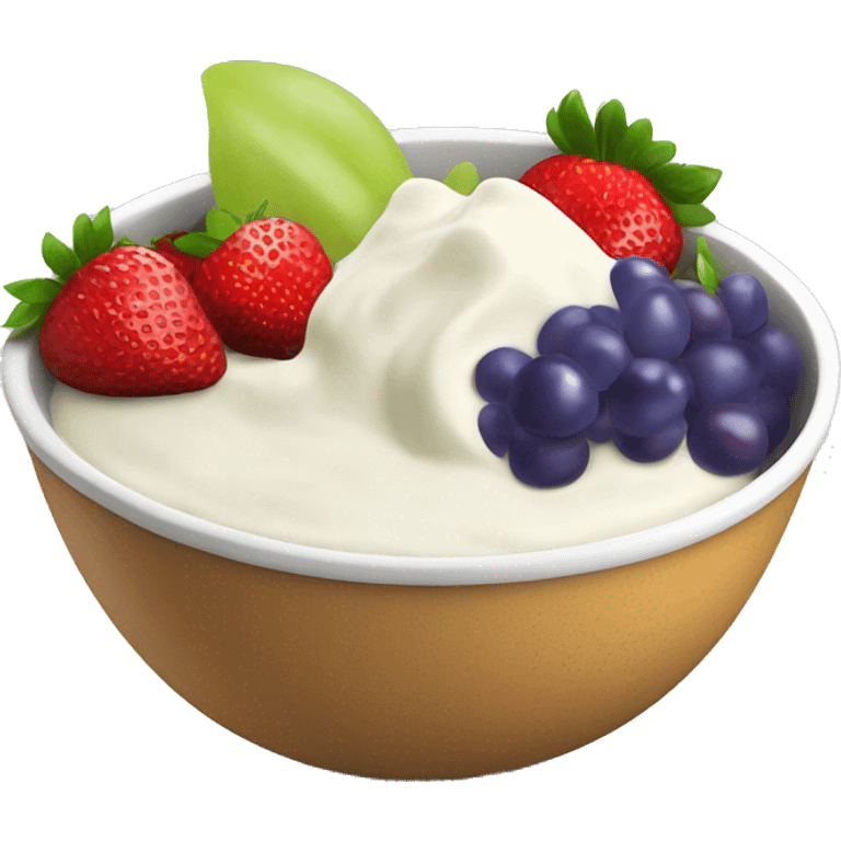 fruit yogurt bowl with strawberries and grapes emoji