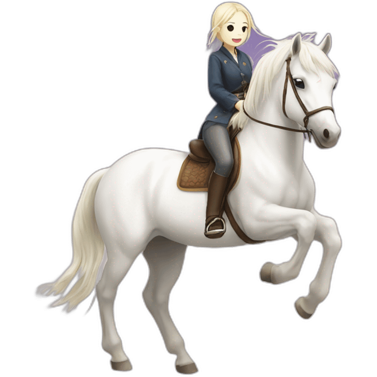 white horse riding japanese cute girl emoji