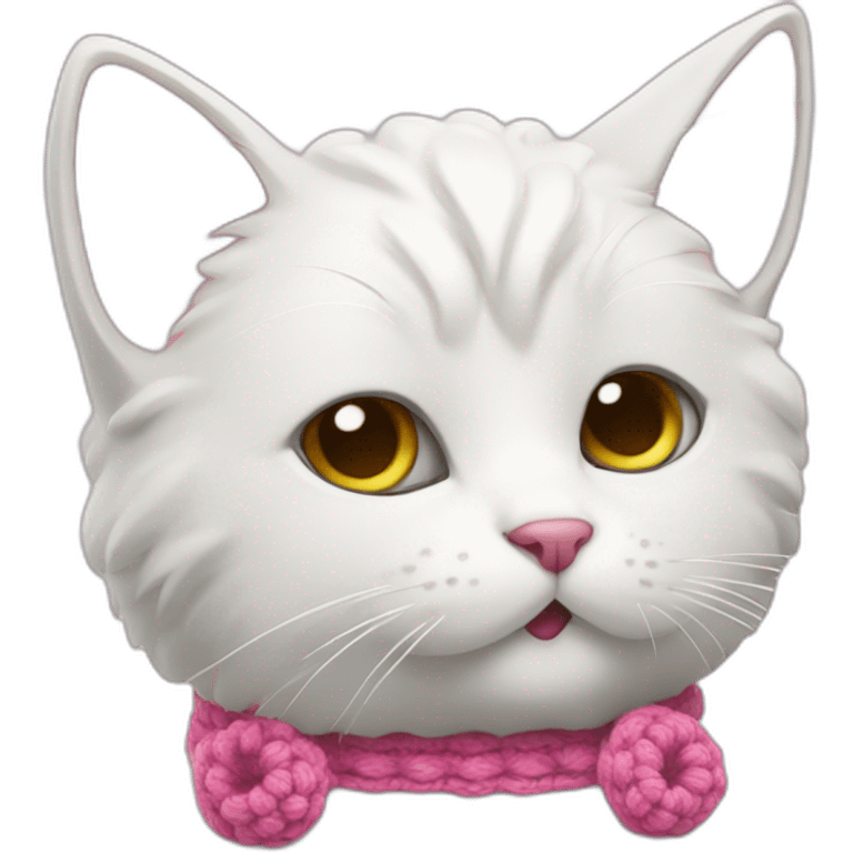 White cat with pink crochet in paws emoji