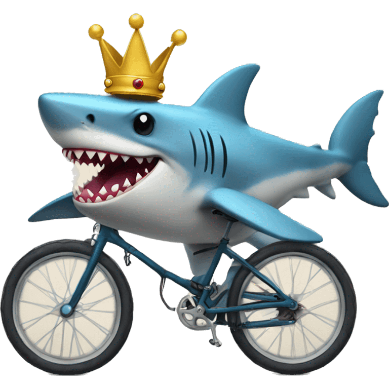 a bike riding shark with legs wearing a tutu and a crown emoji