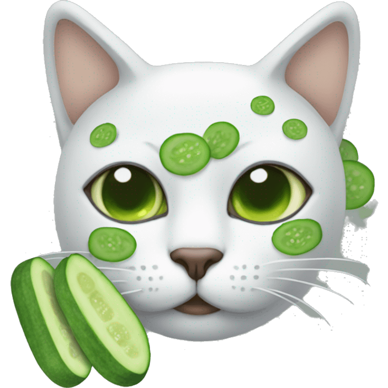 Cat wearing face mask with cucumbers on eyes emoji