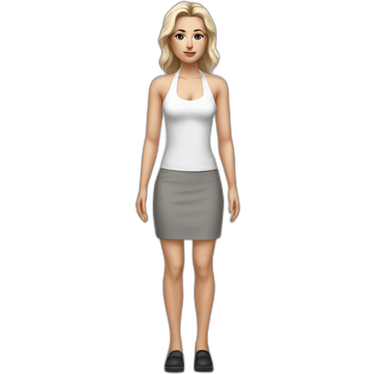 realistic caucasian woman white halter top grey short tight skirt black shoes emoji