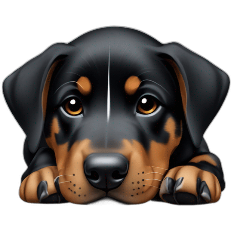 Sleeping black and brown beauceron puppy with white chest and chin emoji