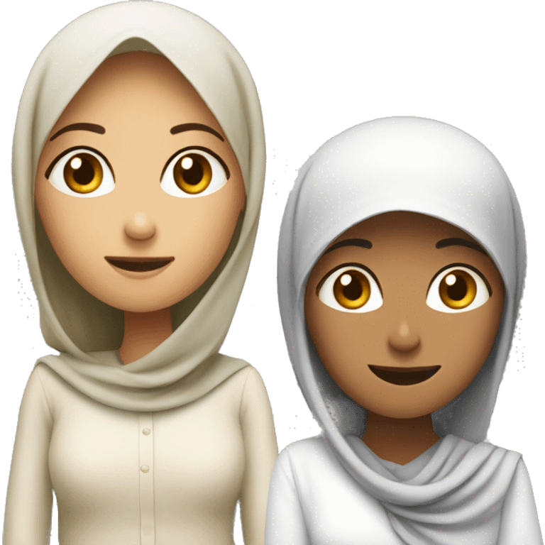 one muslim female talking another one listening to her emoji