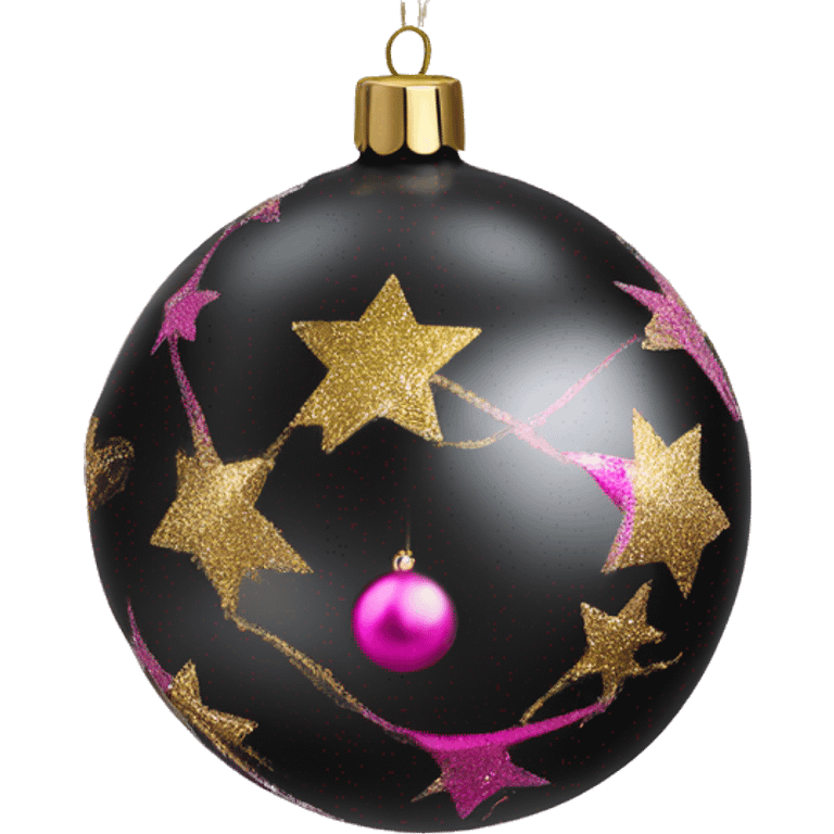 Realistic black and pink metallic christmas bauble with gold accents.  emoji