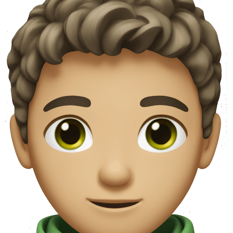 A teenage Polish boy with medium shoulder length dark brown hair, tan skin, green eyes emoji