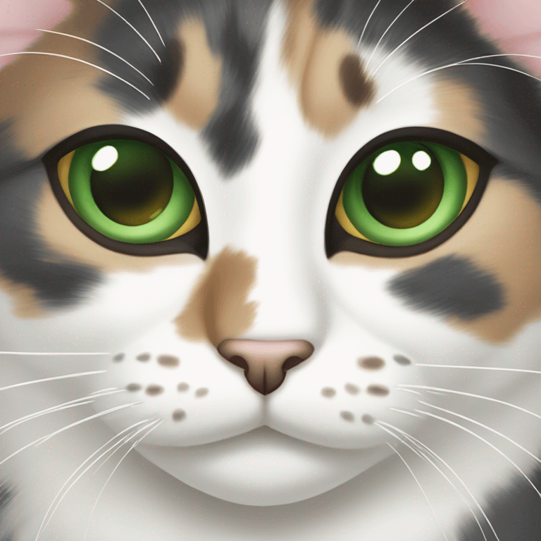 Dilute calico cat with green eyes and a speckled nose emoji