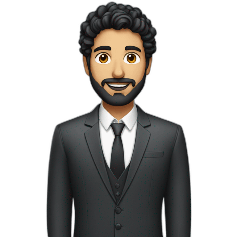 Modern Indian man with curly black hair, modern haircut, wearing suit, black short beard emoji