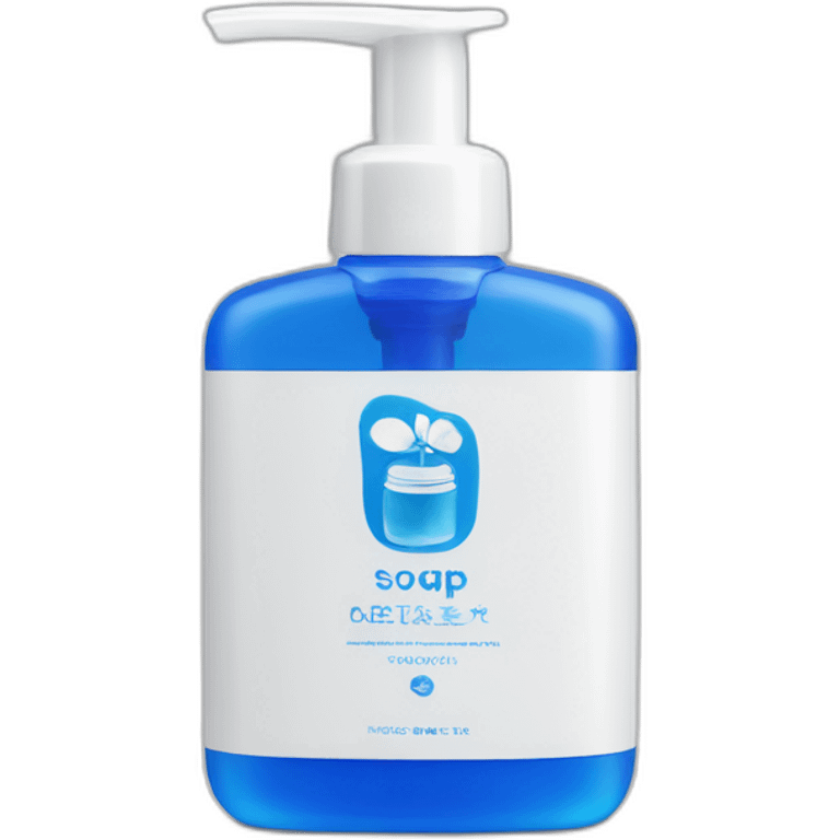 White thin hand soap bottle with blue logo emoji