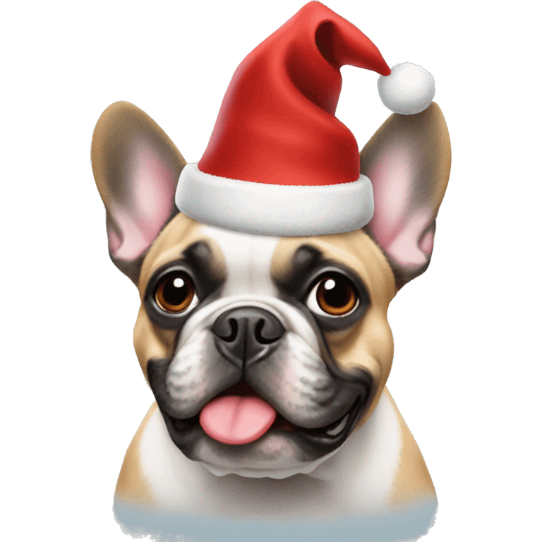 French bulldog wearing a Christmas hat emoji