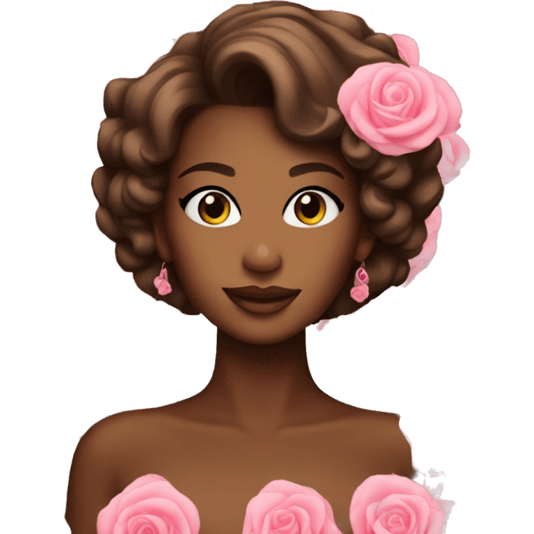 Brown beauty with pink roses emoji