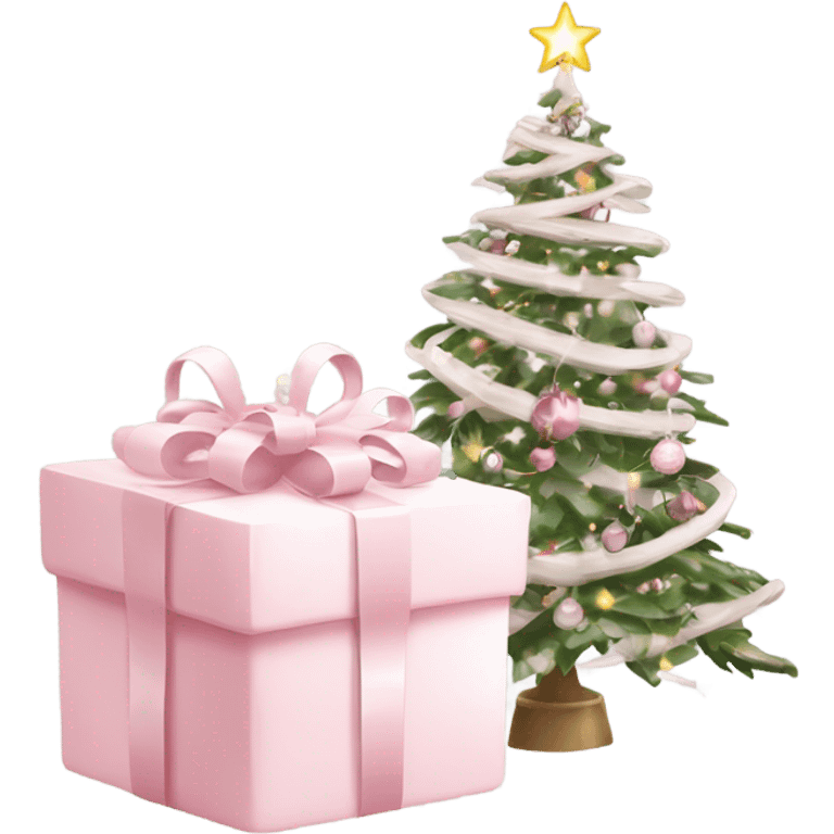 Light pink Christmas gifts under a white Christmas tree  emoji