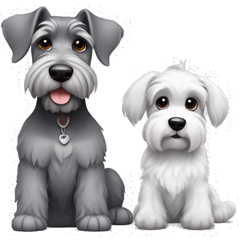 A big gray schnauzer with dark eyes next to a small all white puppy schnauzer emoji