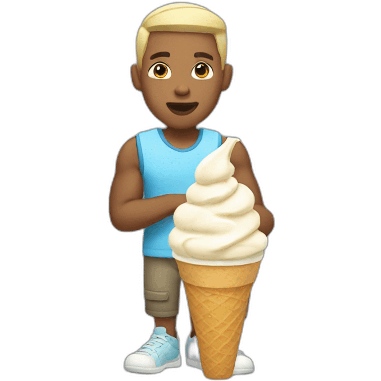 blasian man with blonde flat top eating ice cream emoji