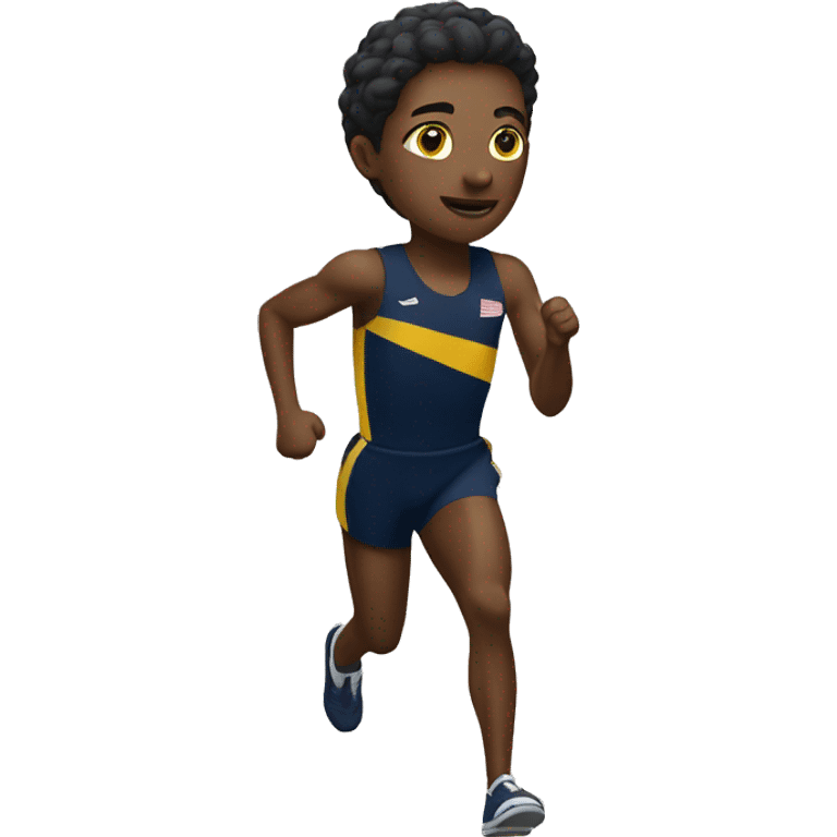 track runner with navy blue and yellow uniform emoji