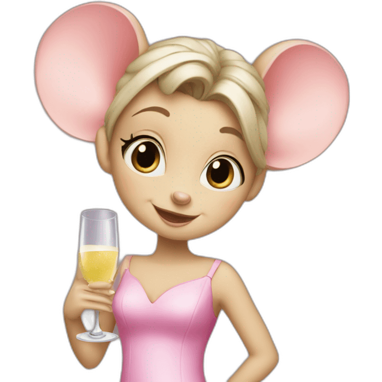 a mouse-girl in a pink dress drinks champagne emoji