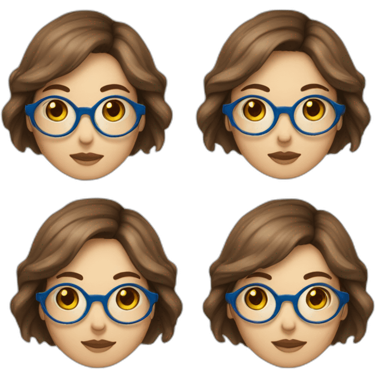 visage fille cheveux mi-long chatain yeux bleu et lunettes rondes emoji