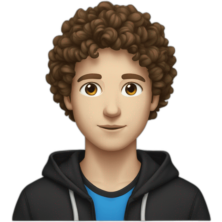 white young guy brown curly hair split blue eyes black hoodie emoji