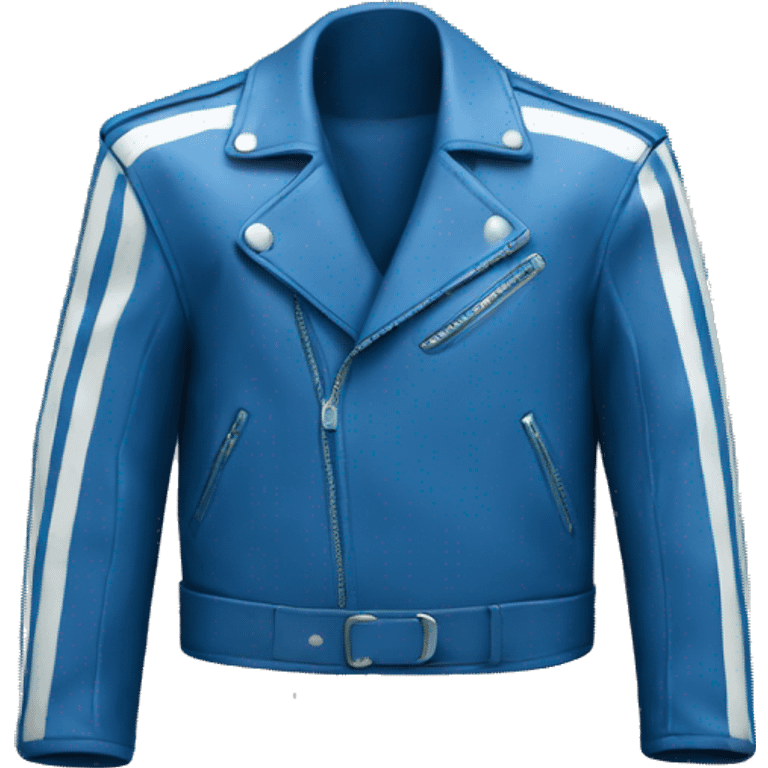 blue leather jacket with white stripes on chest emoji