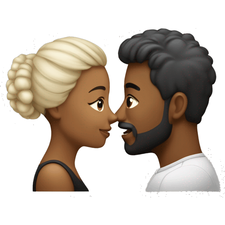 beso pareja mujer negra pelo corto y hombre blanco pelo lacio emoji