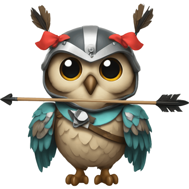 owl, wearing bow and arrows, helmet emoji