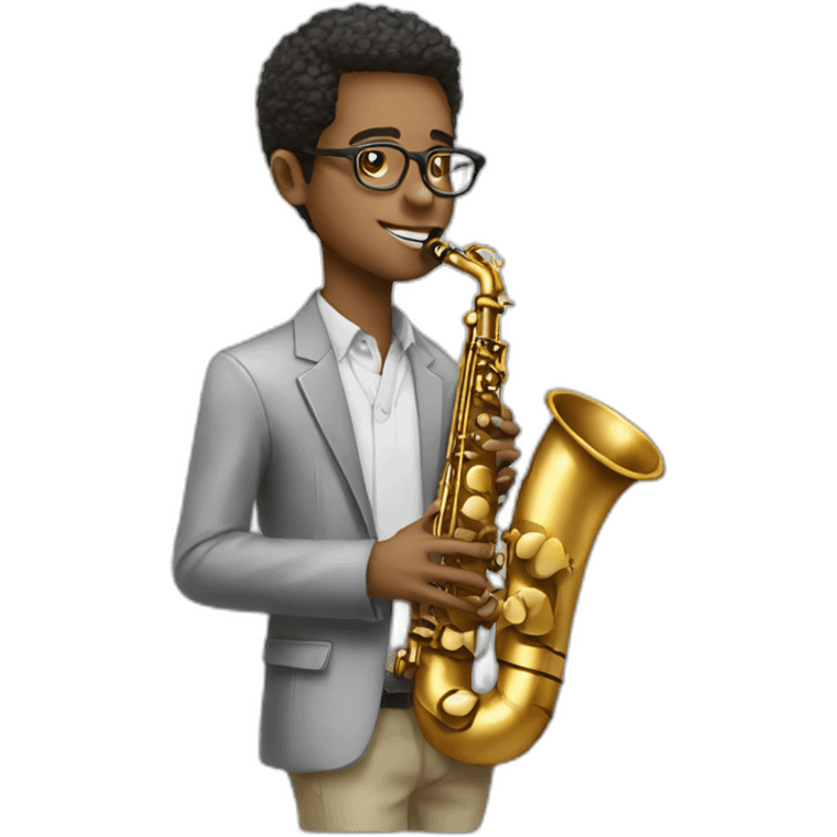 young man glasses saxophone emoji